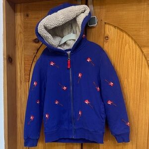 Mini Boden Blue Hoodie with Red Guitar Pattern